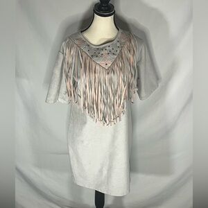 Glamorous Fringe Faux Suede Western Studded Embroidered Tunic Dress Size 10
